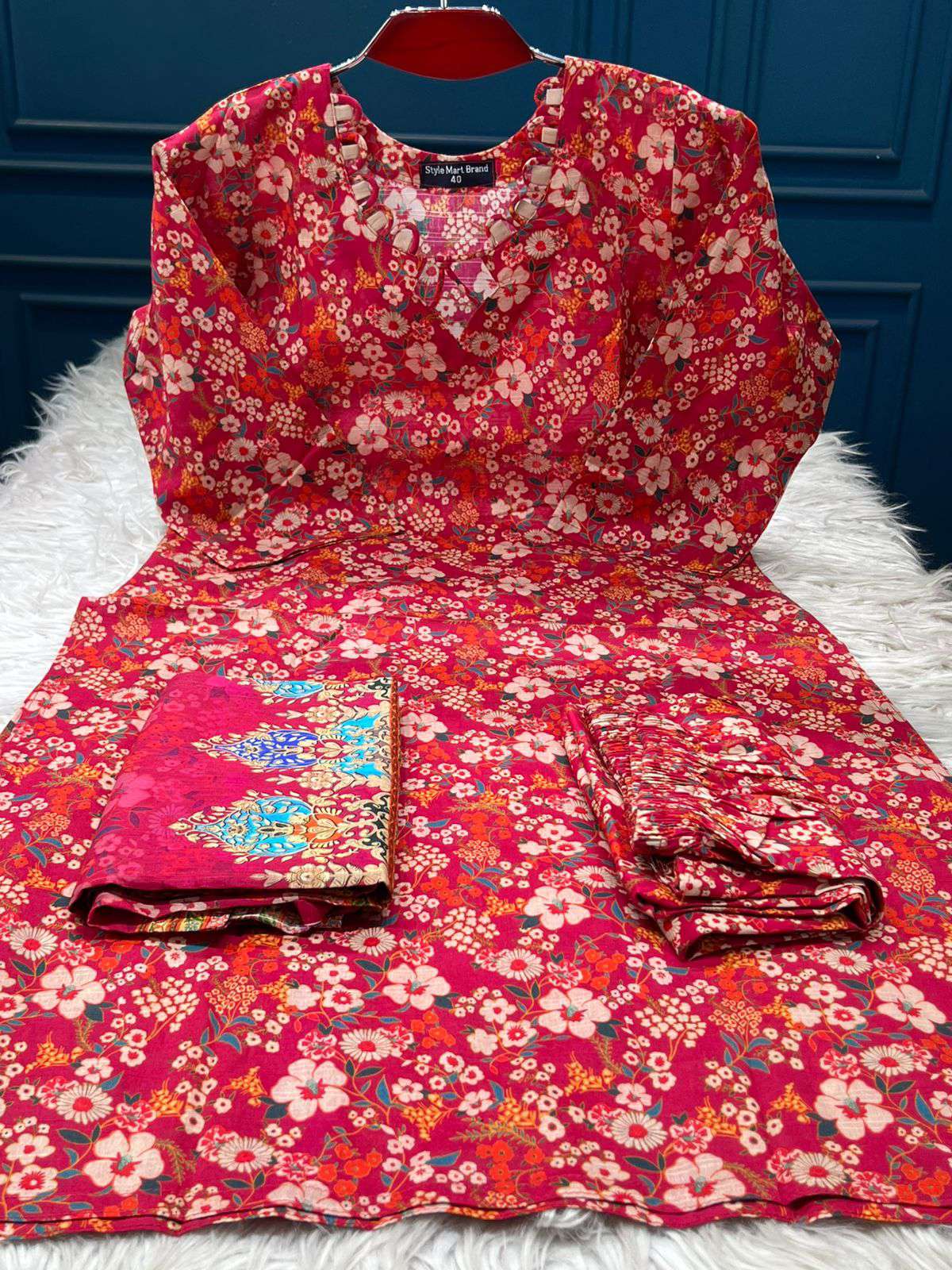 Slub Cotton Light Red Stitched Dress - 1250