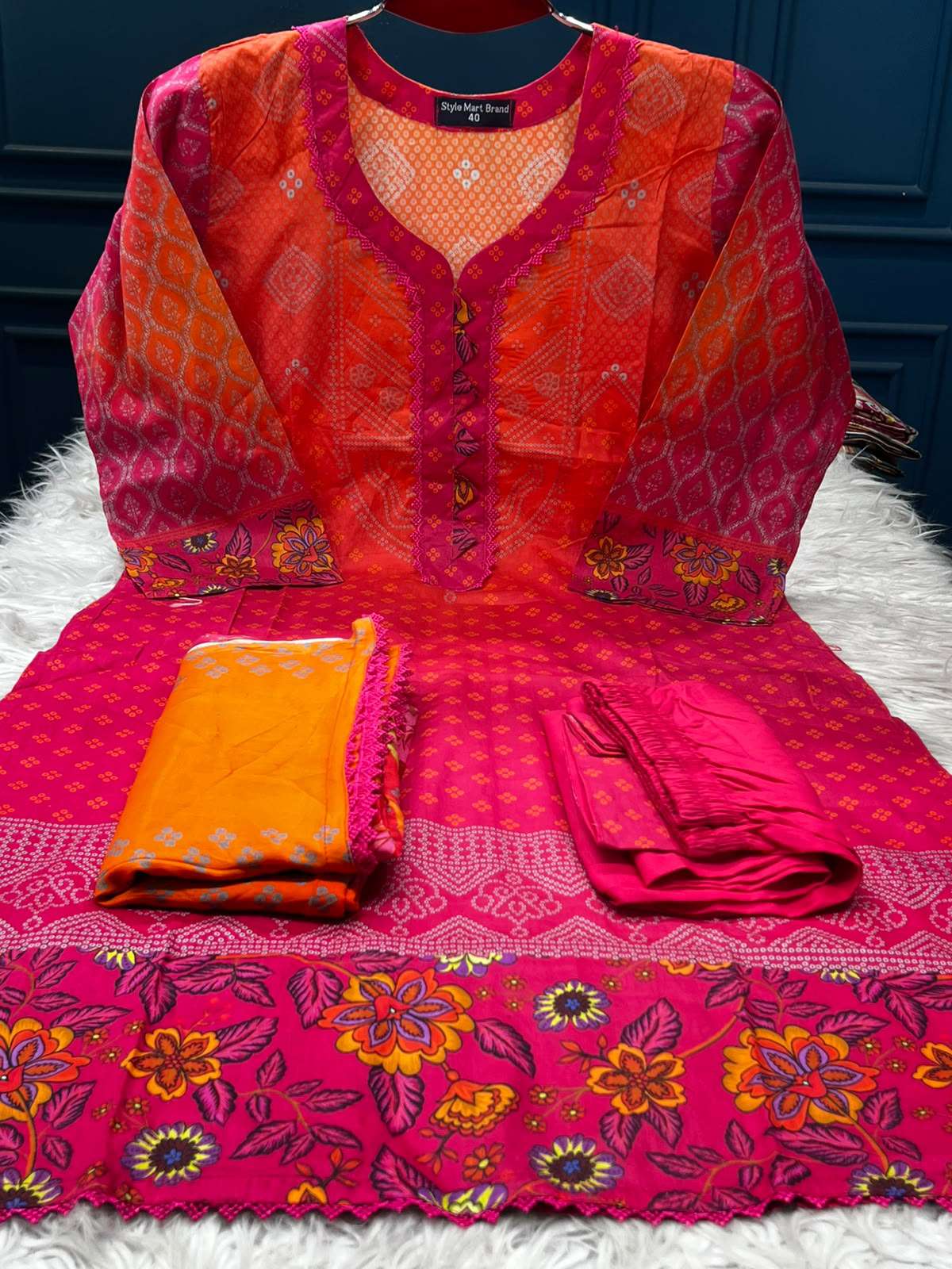 Chunri Printed Orange Stitched Salwar Kamiz - 1100