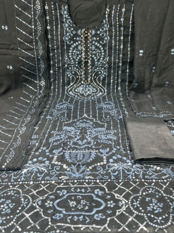 NEW Arraivals Premium Quality Luxury Chiffon Unstitched Collection - 1650 Black