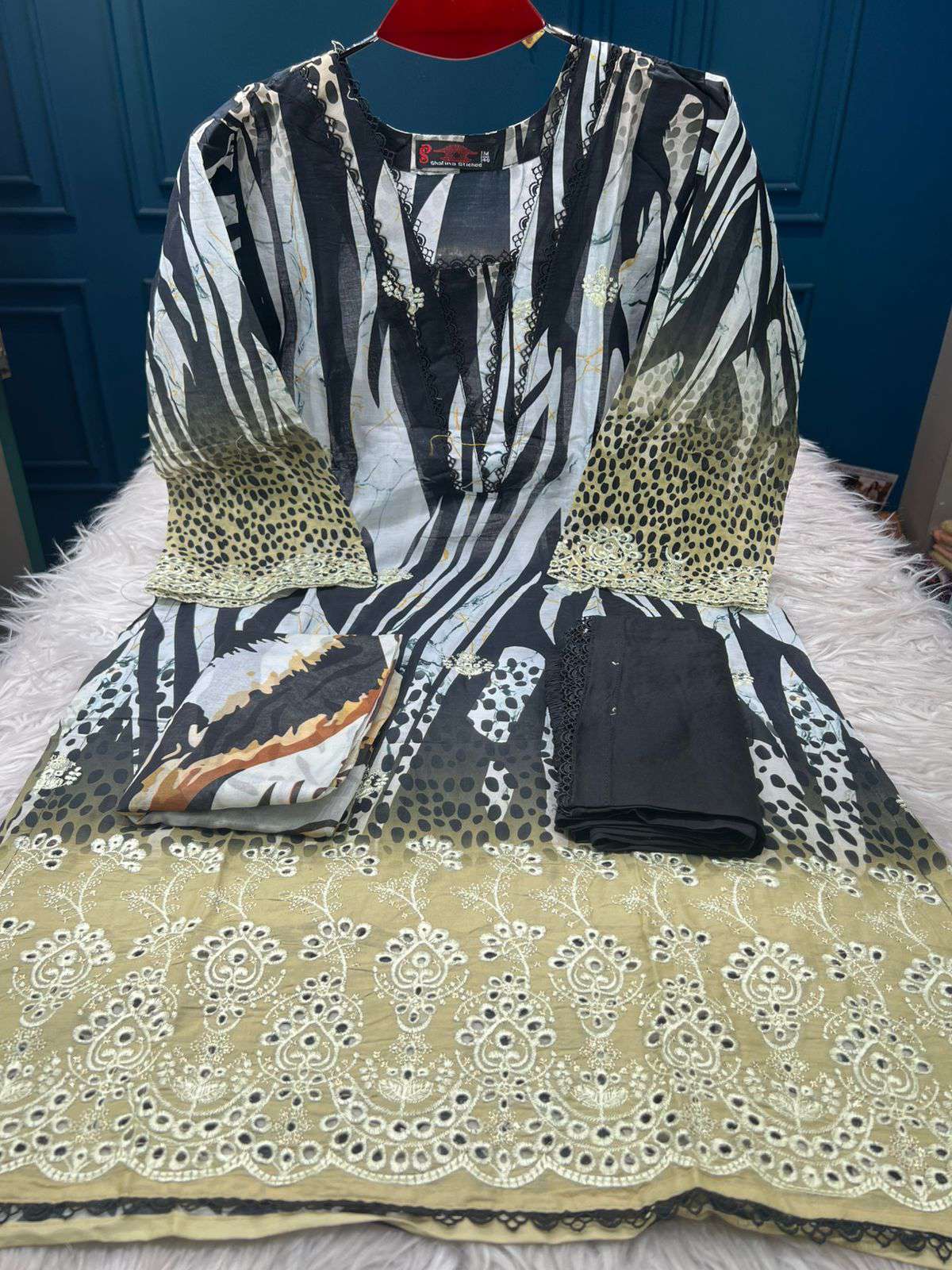 Classic Print Black White Salwar Kameez - 999
