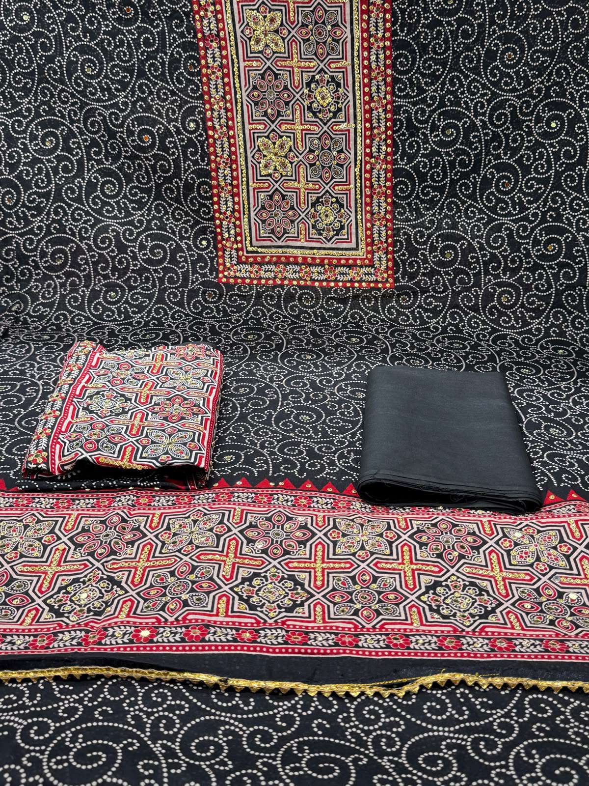 Lahori Silk Black Mirror Work Touch .34