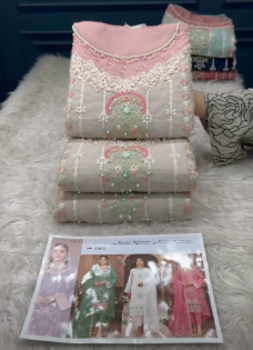 New Arraivals Pakistani Cetalogue Pure Organza Unstitched Collection - 2000 Cream Colour