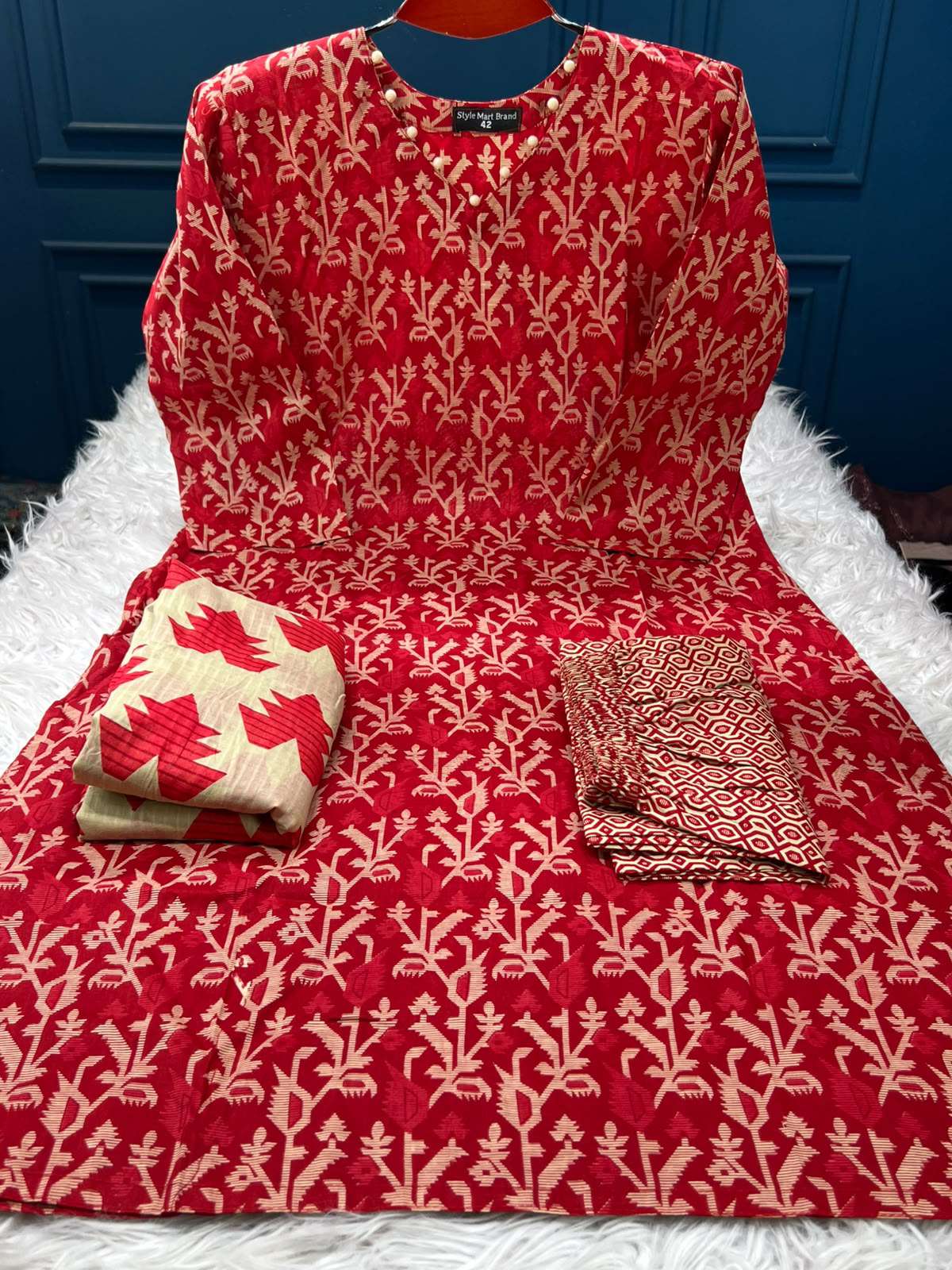 Vintage Style Slub Stitched Cotton Red - 1100