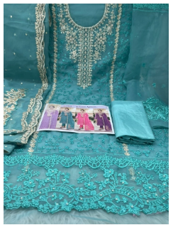 New Arraivals Pakistani Cetalogue Pure Organza Unstitched Collection - 1850 Sky