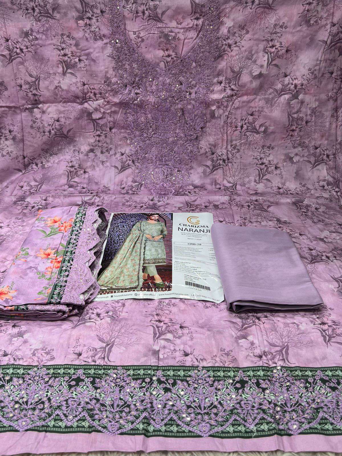 Premium Quality Charizma Narainji Unstitched EID Collection - 1400 light levendar