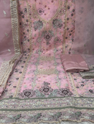 NEW Arraivals Premium Quality Pakistani Pure Organza Unstitched Party Collection - 1900 PeaCh Colour
