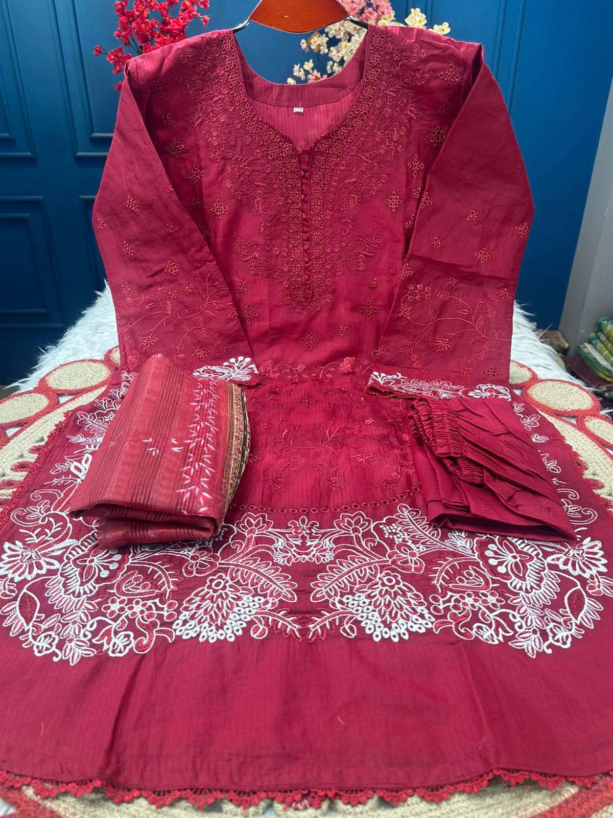 Elegance in Maroon Unstitched - 1400