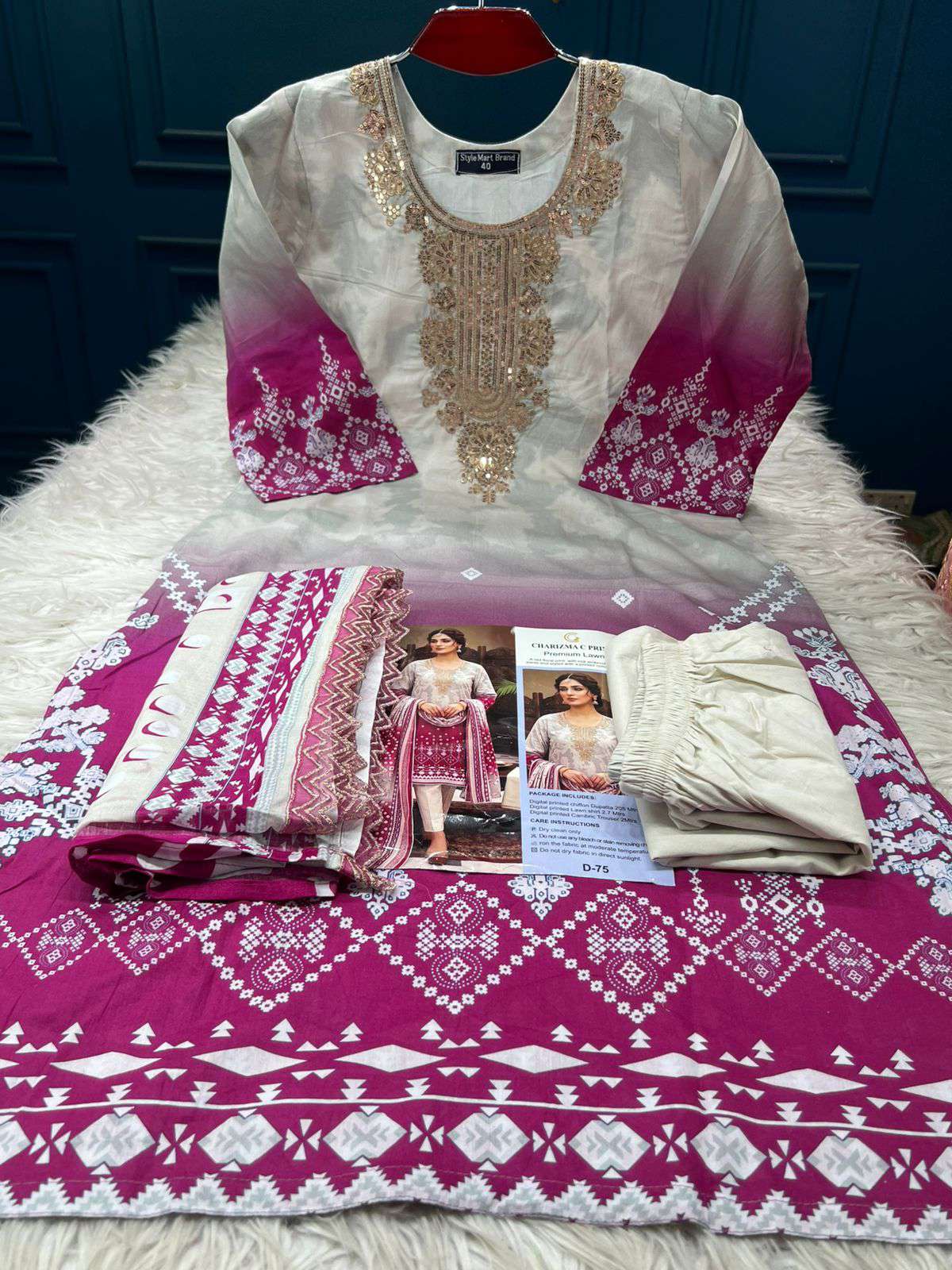 Charizma Printed Stitched Magenta Dupatta - 1450