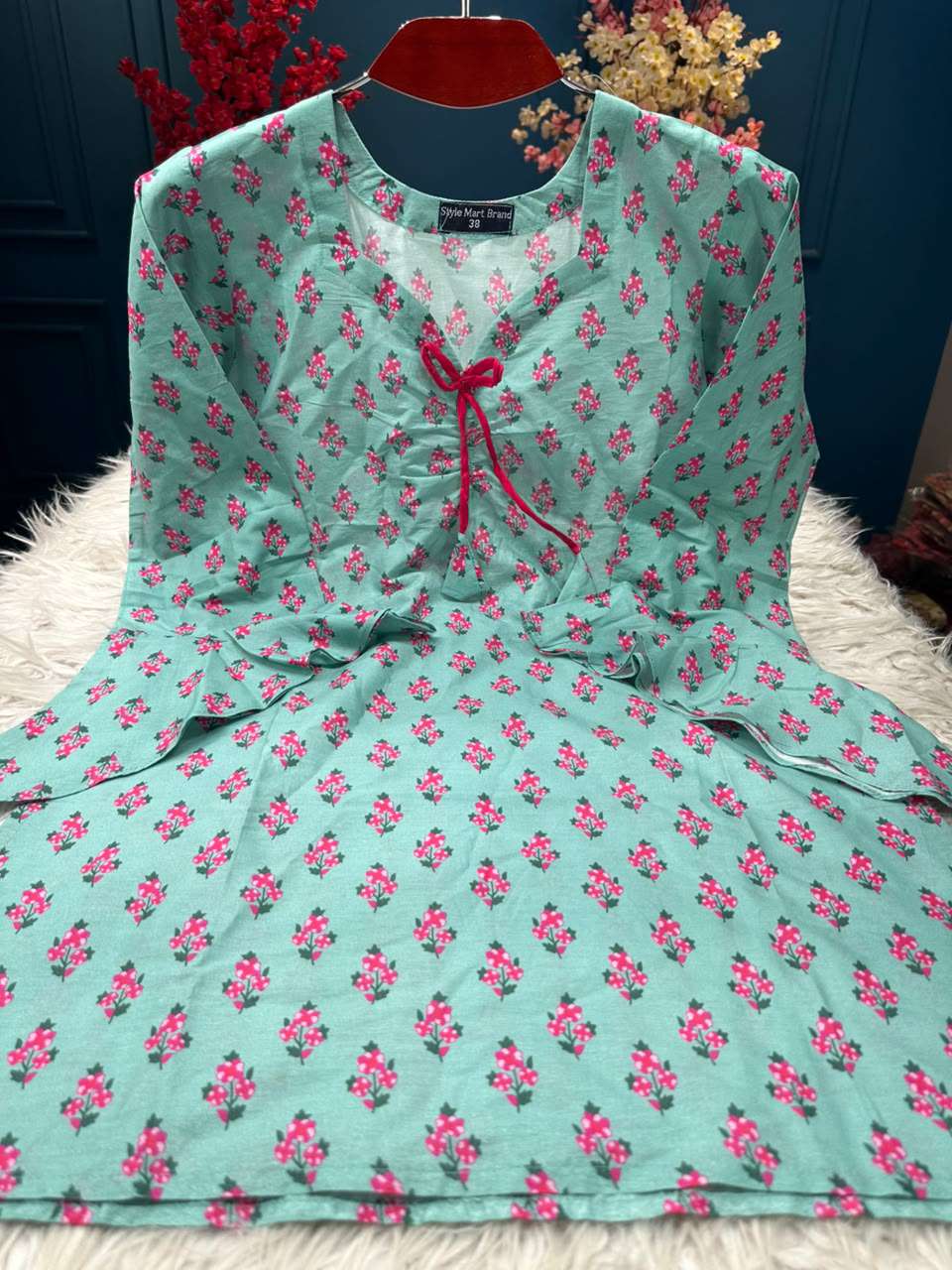 Stunning Joypuri Print Sky Cotton Kurti - 450