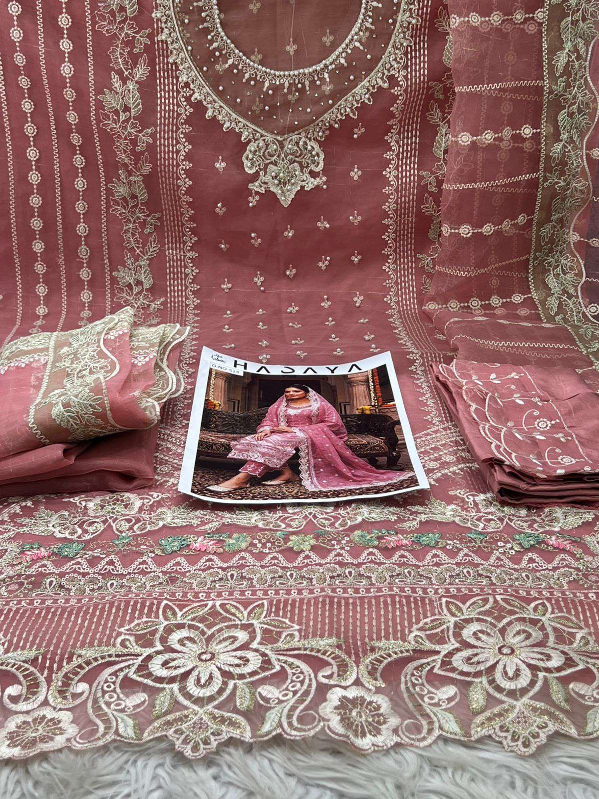 NOORS Pakistani Inspired Unstitched Party Collection - 2300 peach 2