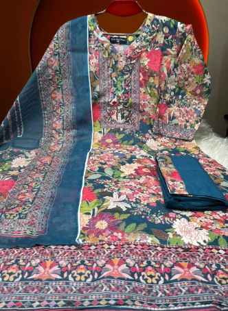 Premium Quality Luxury Lawn Stitched Collection - Blue Colour 1050