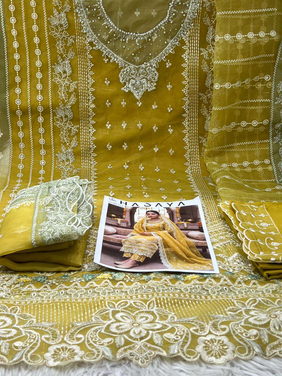 NOORS Pakistani Inspired Unstitched Party Collection - 2300 Mustard 3