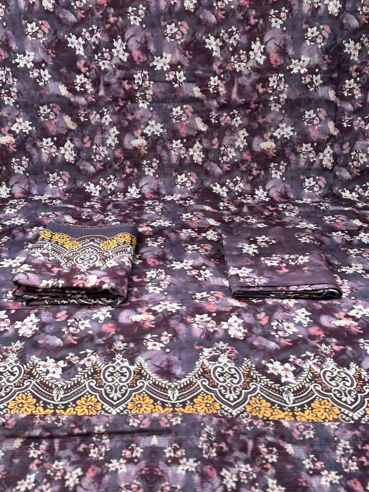 Fashionable plum Unstitched Set - 1250