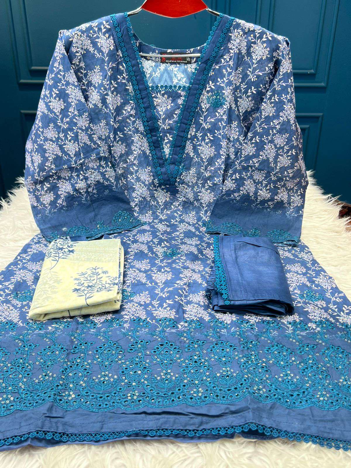 Classic Print Navy Blue Salwar Kameez - 999