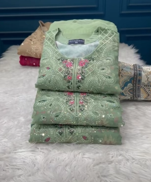 New Arraivals Pakistani Cetalogue Inner Printed Pure Organza Stitched Collection - 2100 Olive