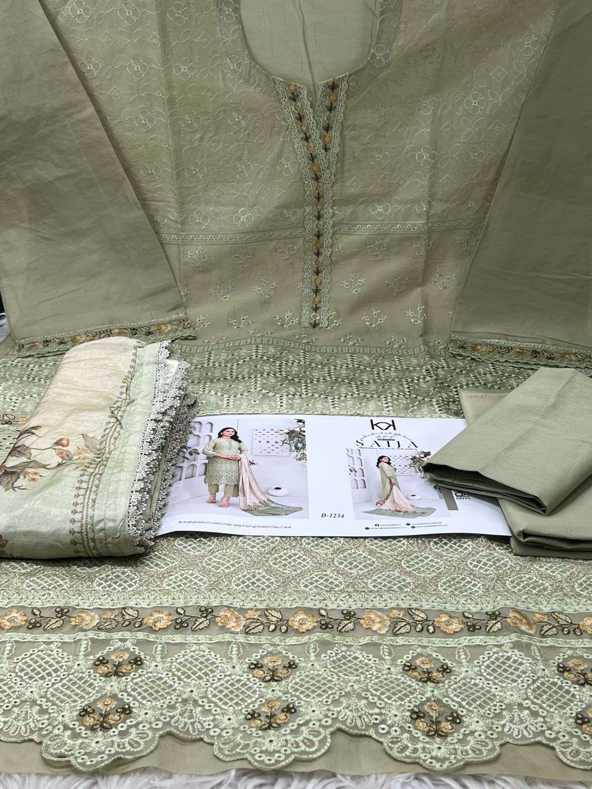 Pakisani Inspired Tawakkal Cotton Fabric Semi Stitched Collection - 2150 Olive