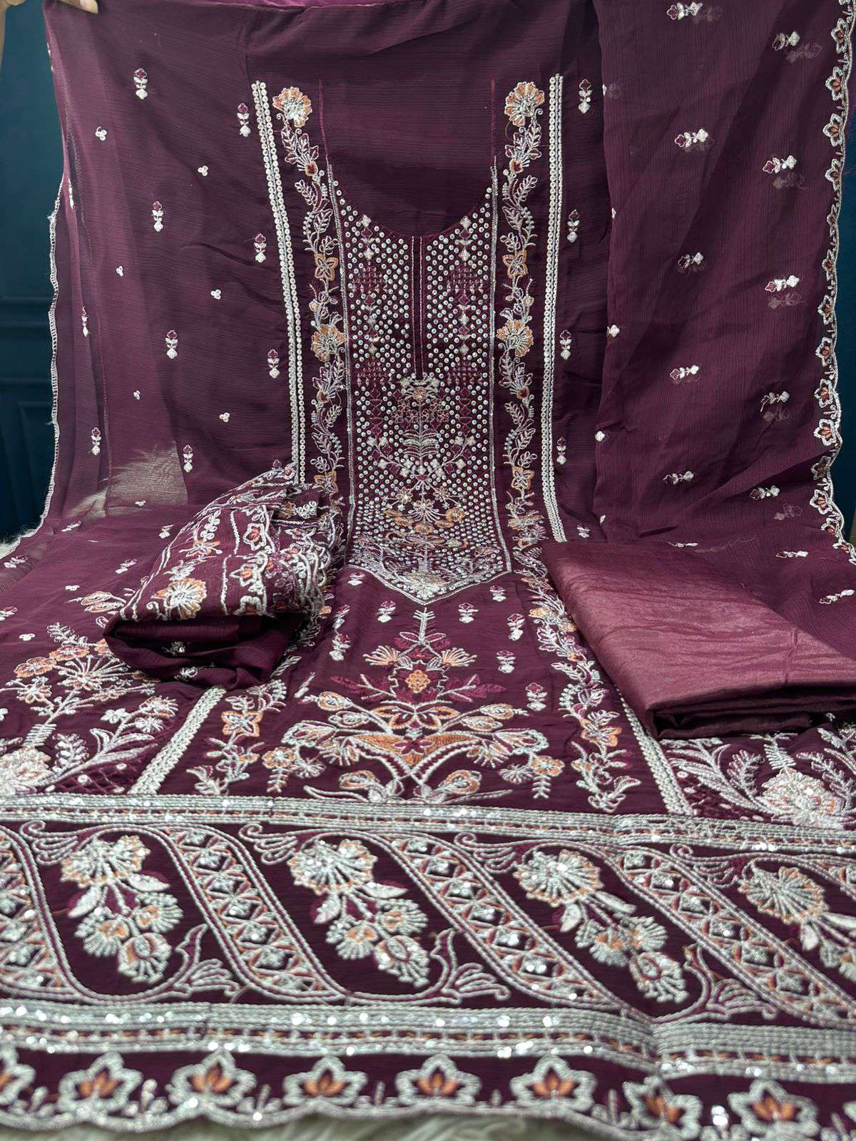 Dark Purple Unstitched Salwar Kamiz - 1100