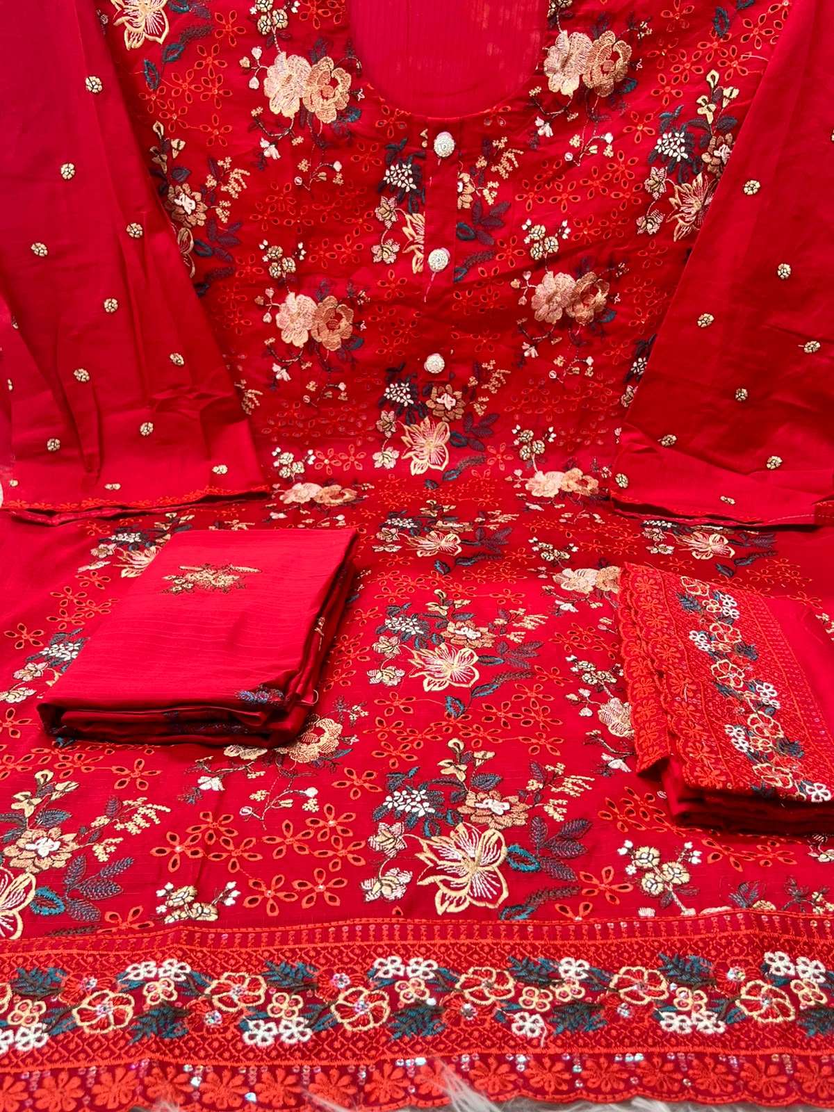 Elegant Red Embroidered Suit - 1450