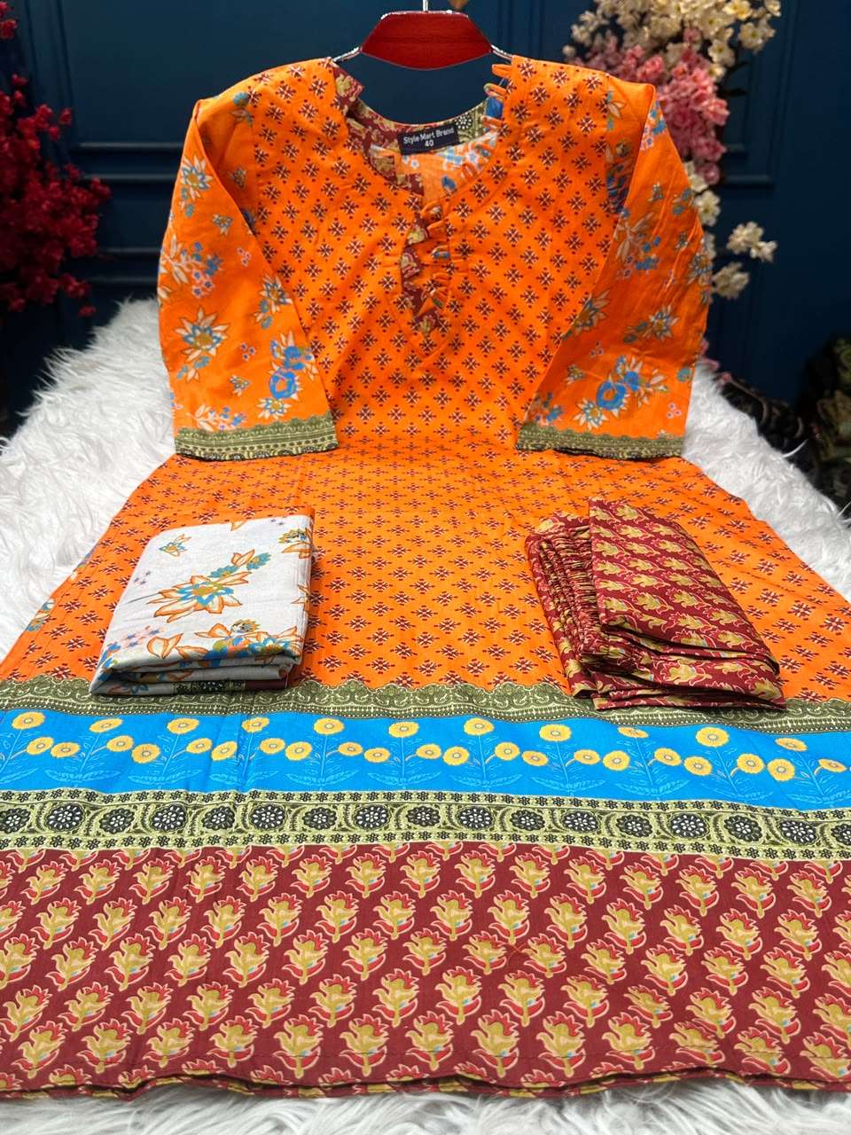 Bin Hamid Step Cotton Stitched Orange Dress - 1150