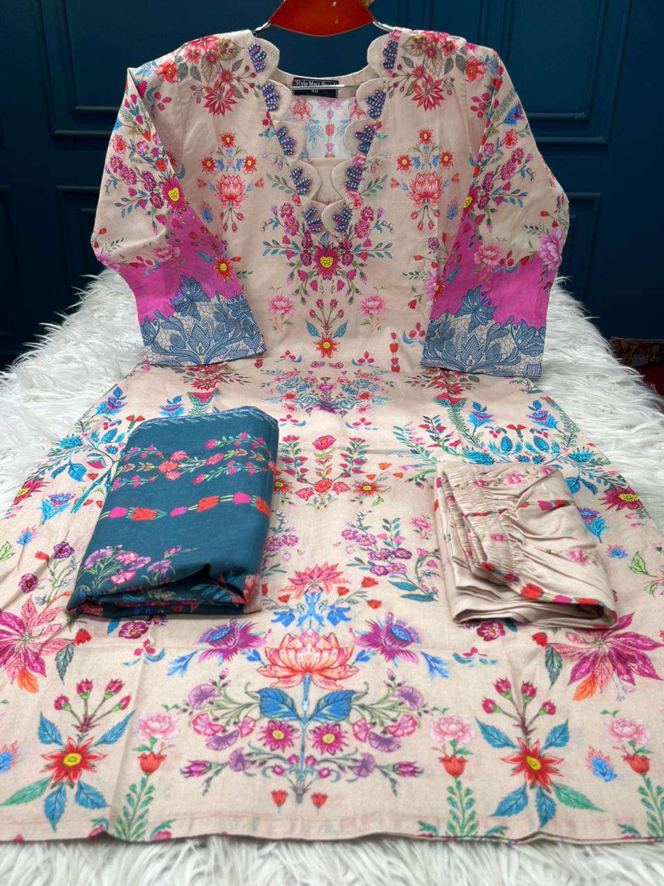 Cream JoyPuri Salwar Kamiz - 1200