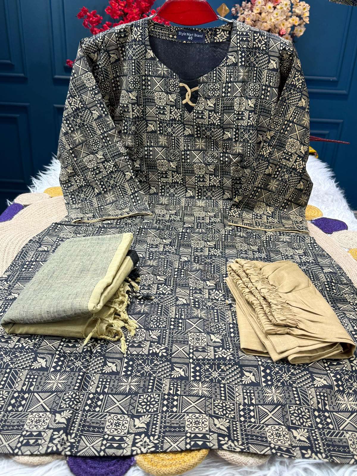 Silk Cotton Black Textured Stitched - 950