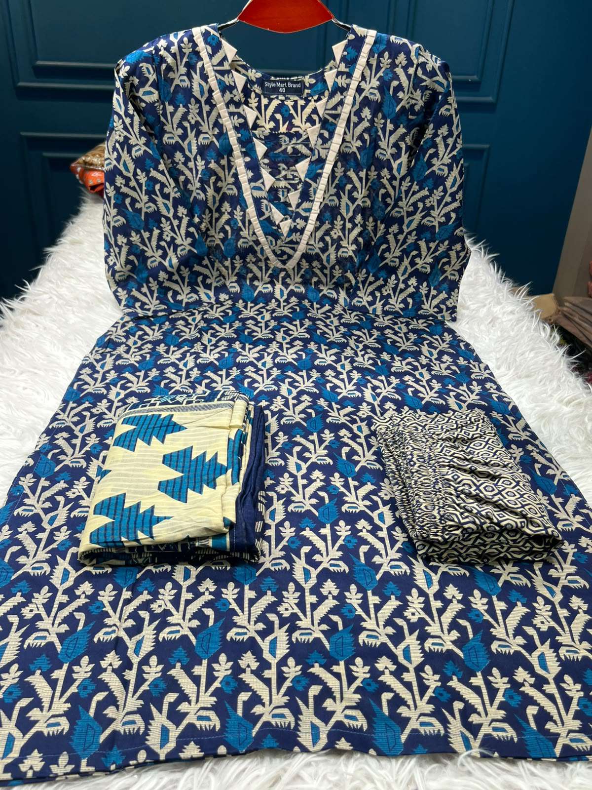 Vintage Style Slub Stitched Cotton Navy Blue - 1100