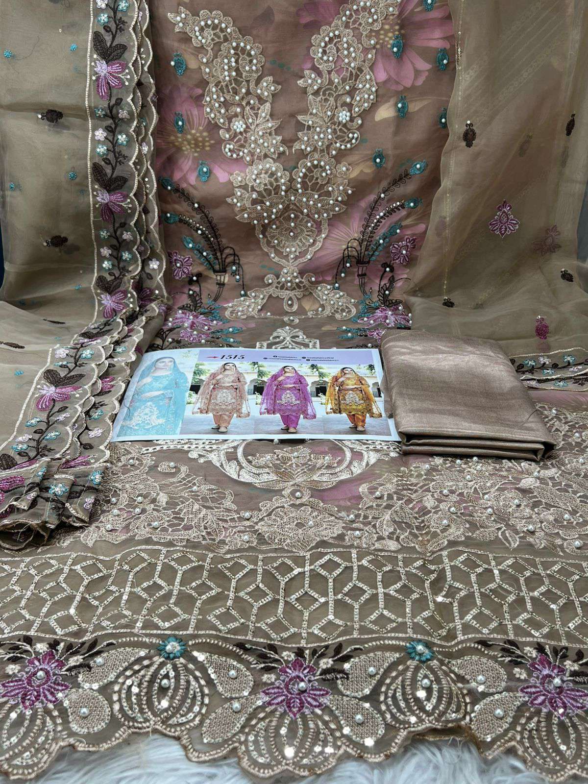 New Arraivals Inner Printed Pure Organza Unstitched Collection - 2000 Brown