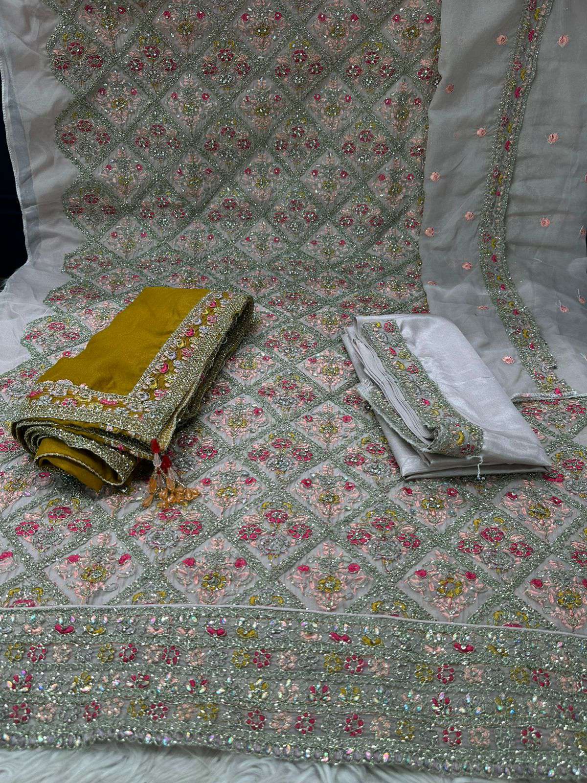 Exclusive Indian Boutique Embroidered Unstitched Collection - 3000 Mustard Dupatta