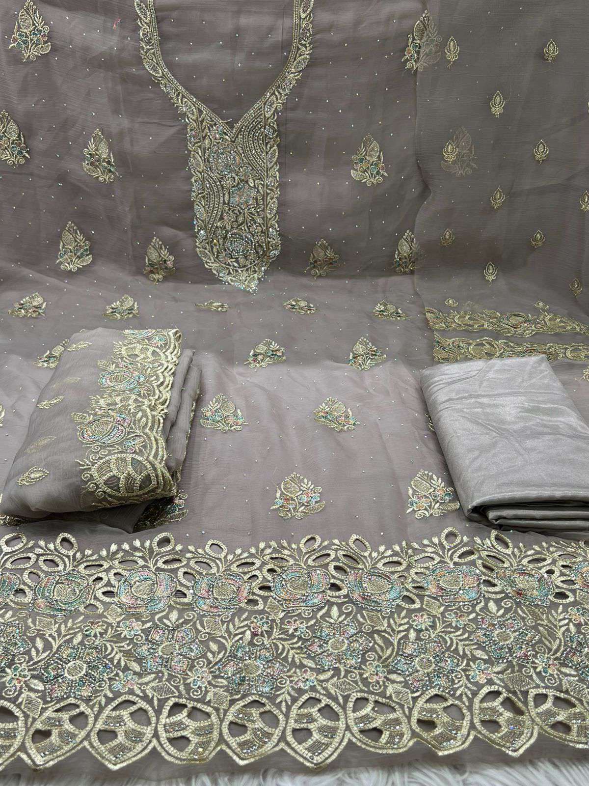 Exclusive Pakistani Inspired Kanchi Pure Unstitched Party Collection - Ash Colour 2700