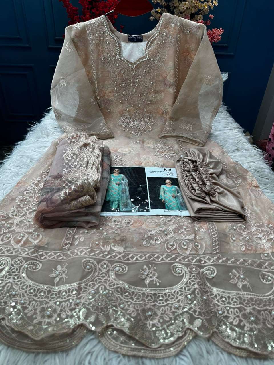 Brown Inner Printed Stitched Dress - 1750