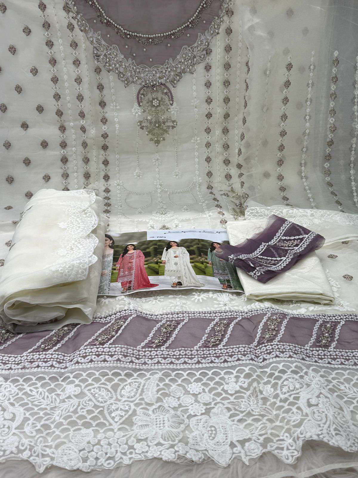 Pure Organza Unstitched Collection - 1700 White Ash
