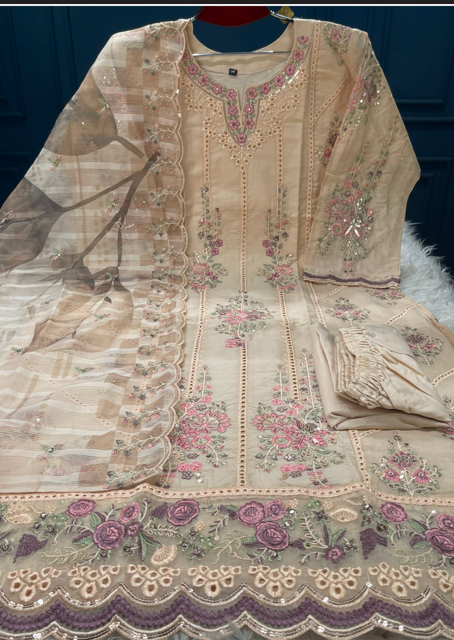 Premium Quality Pakistani Inspired Stitched EID Cotton Collection - Cream 2200