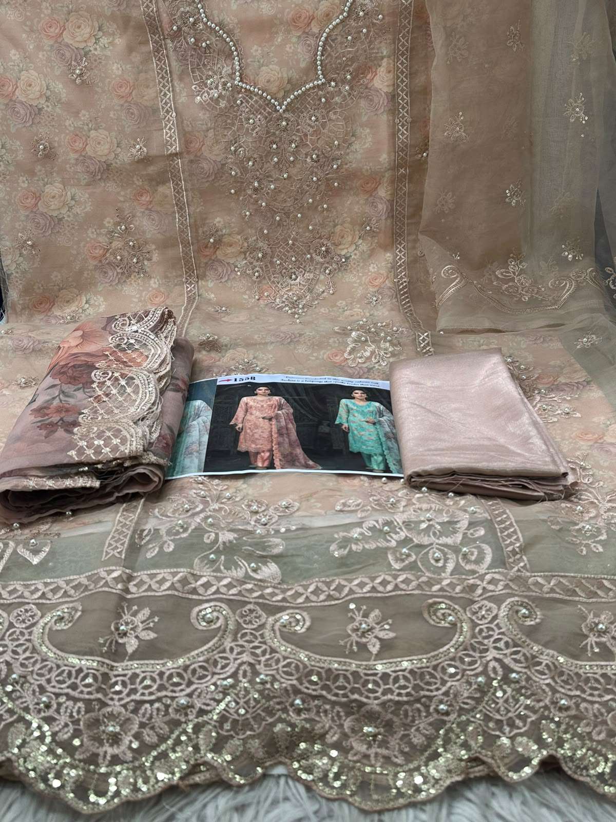 Brown Inner Printed Unstitched Dress - 1650