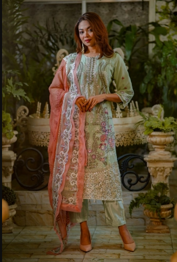 Pakistani NOORS Luxury Chiffon Unstitched EID Collection - 2750 Lemon Colour