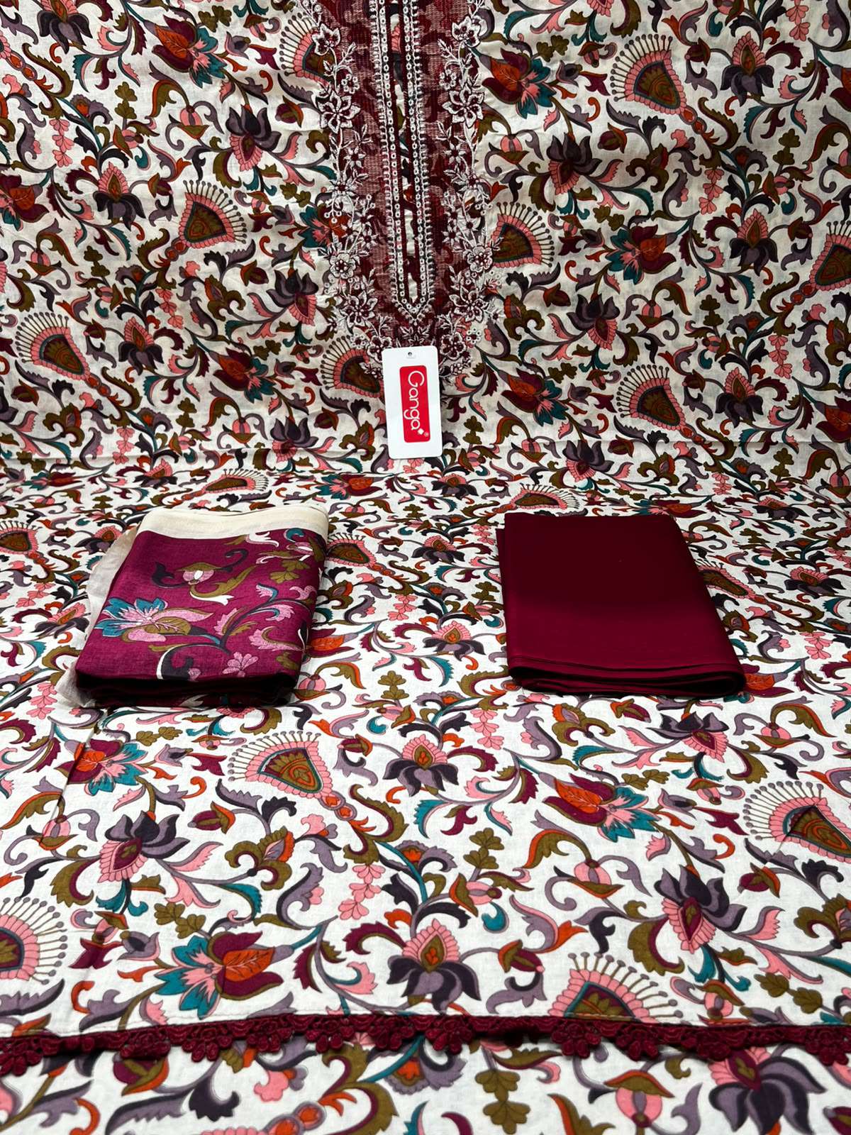 Ganga Red Unstitched Wear - 950