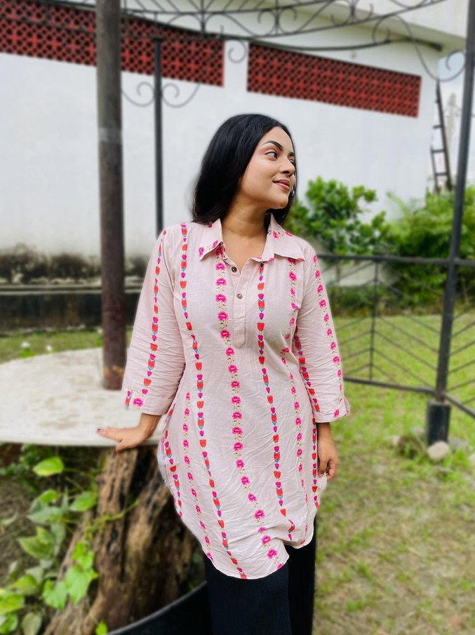 Long Pattern Stunning Shirt Collar Kurti - 550