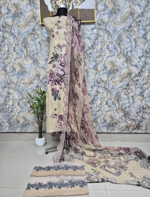 ALZOHAIB SUNSHINE Embroidered Unstitched boishak Collection - 1700 cream