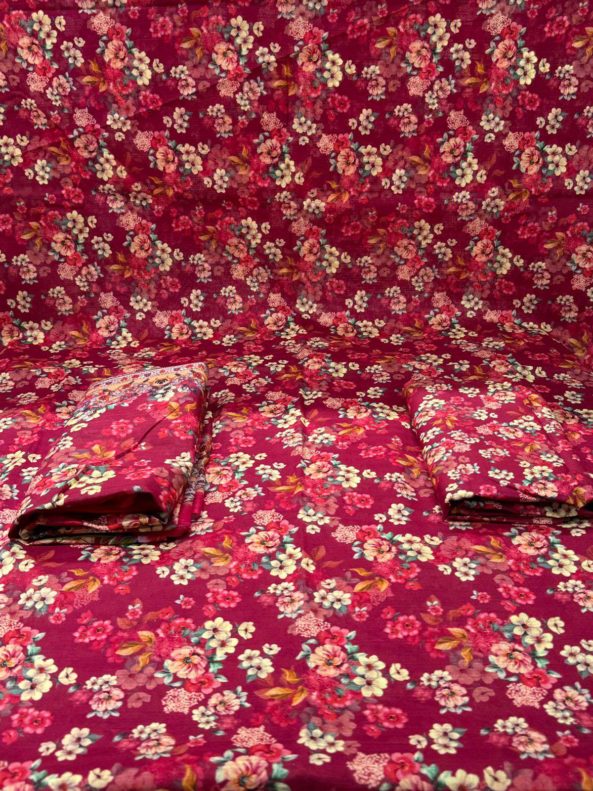 Charizma Printed Slub Cotton Red Unstitched - 1150