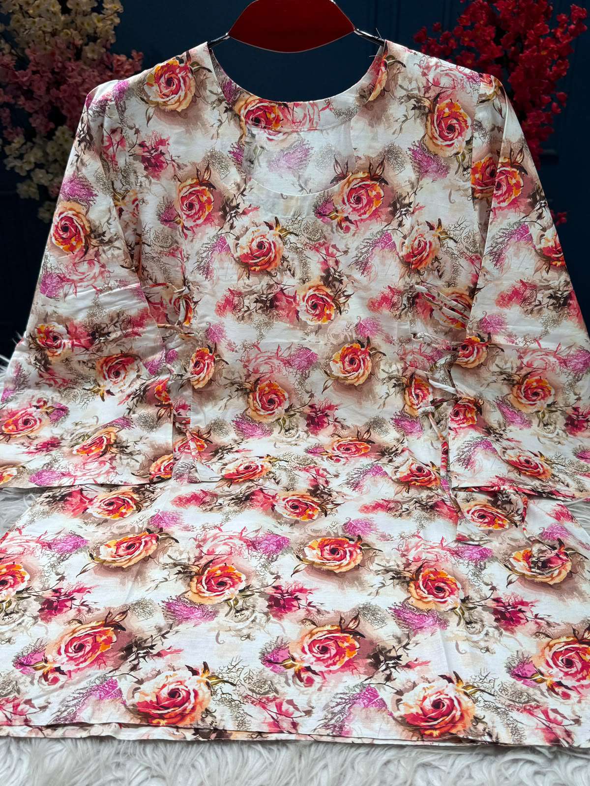 Stunning Cream Rose Cotton Kurti - 499