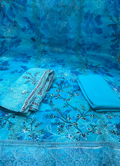 Guljee Ocean Blue Blooming Suit - 1400