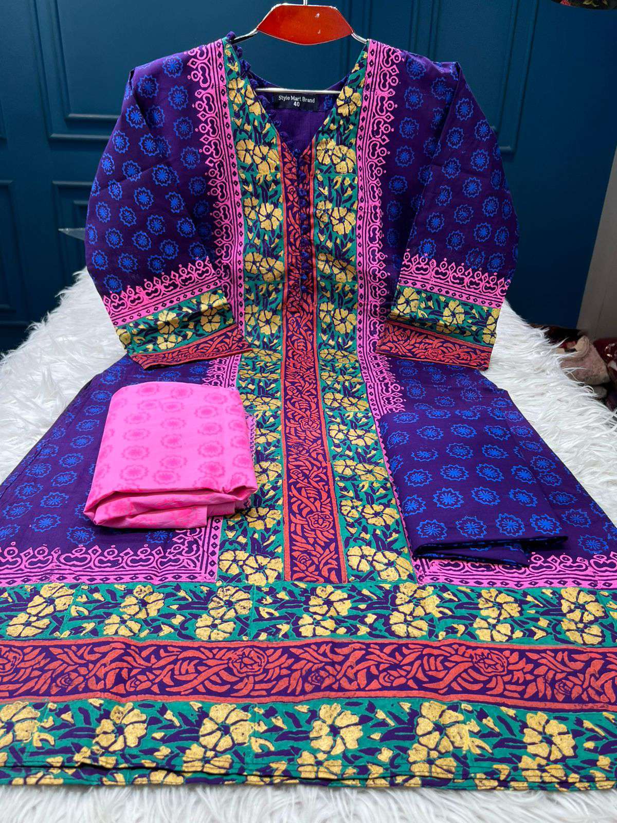 DEEP Purple BLOCK Batik Stitched Salwar Kamiz - 1200