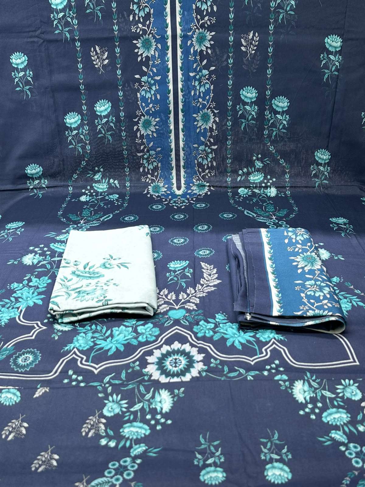 Pretty Navy Blue Unstitched Lawn - 1050