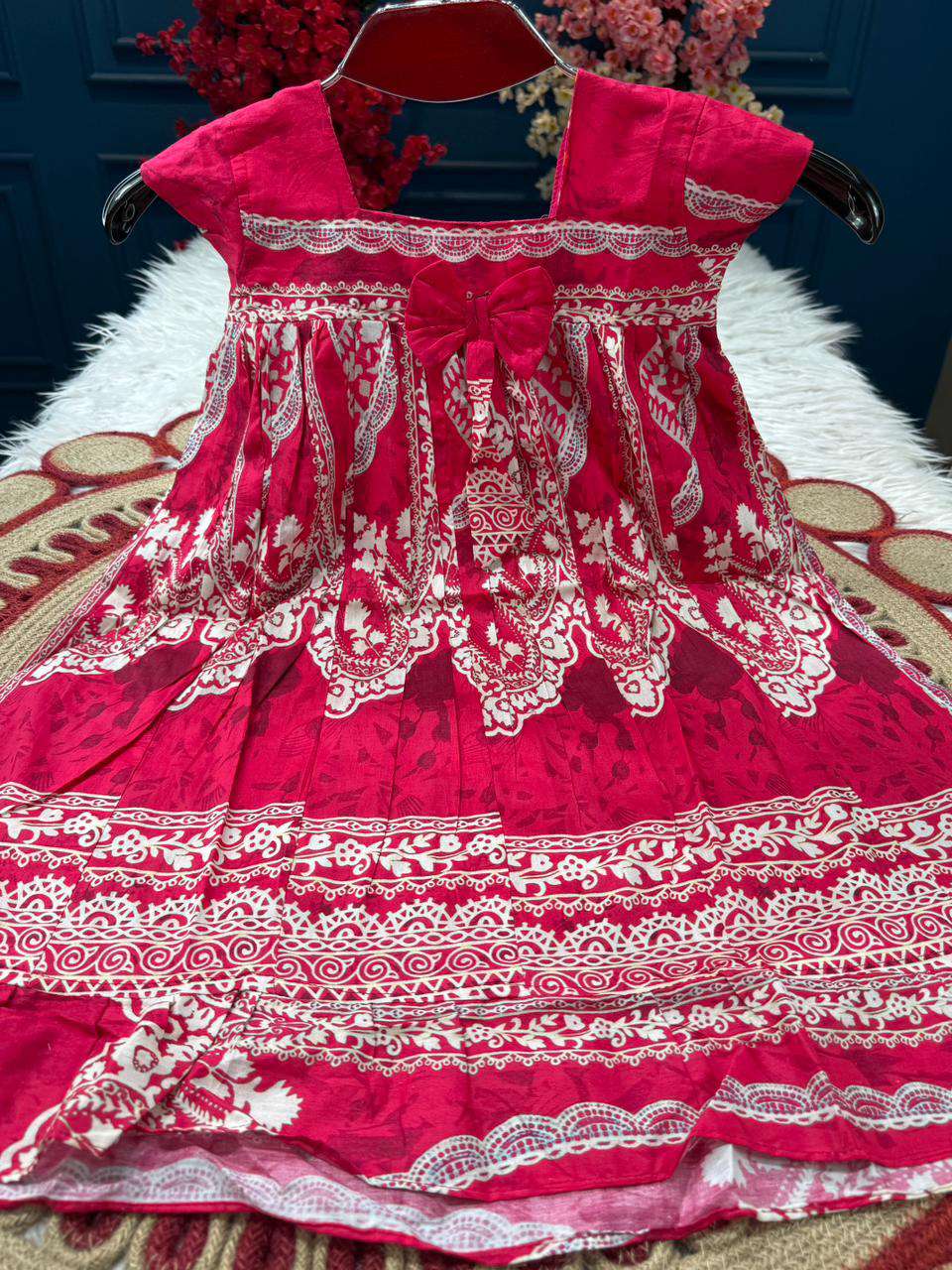 Baby Mejenta White Floral Frock