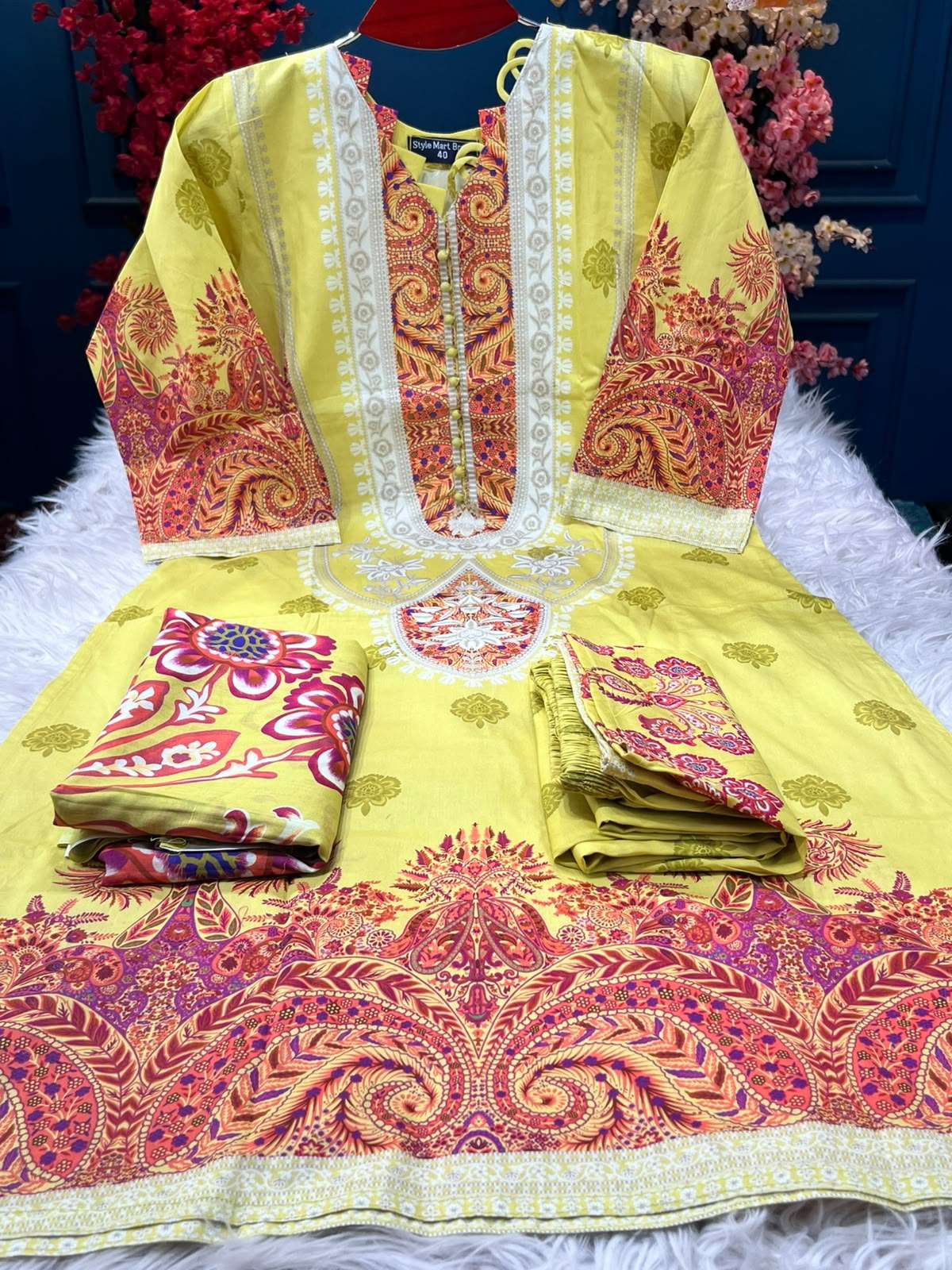 Bin Hamid Step Cotton Stitched Yellow Dress - 1150