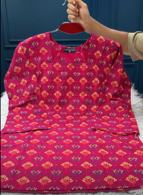 Stunning Slub Cotton Red Kurti - 499
