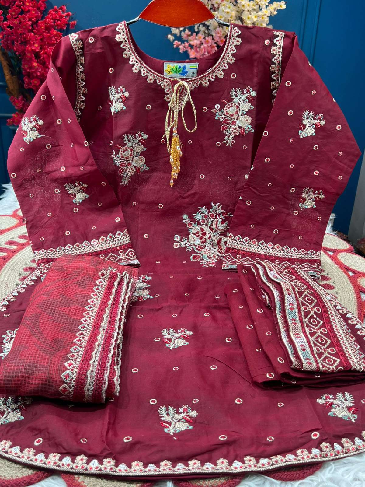 Burgundy Festive Outfit Set - 2000