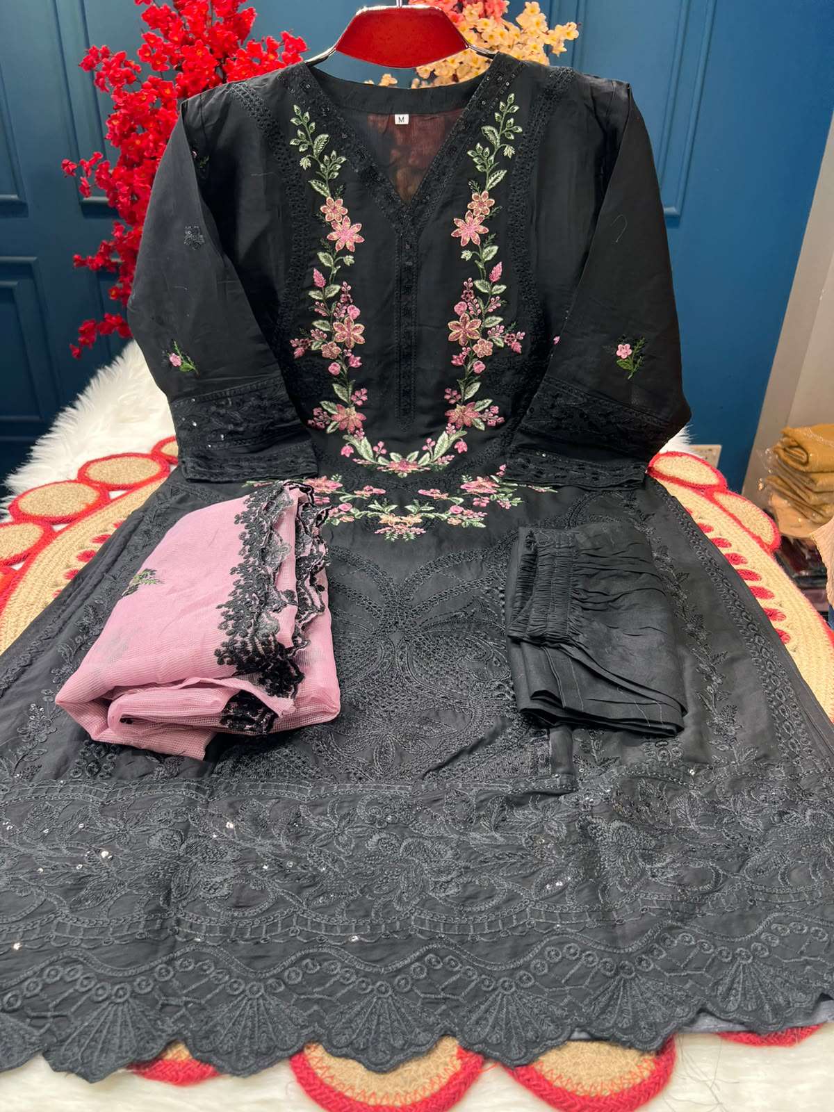 Black Contrast Stitched Salwar Kamiz - 1750