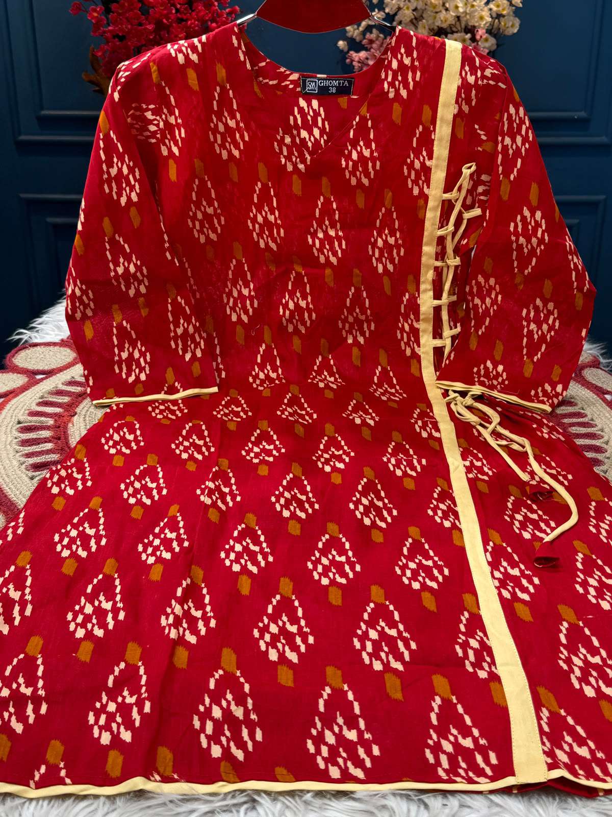 lace Long Stunning Ikkat Cotton Kurti - 550