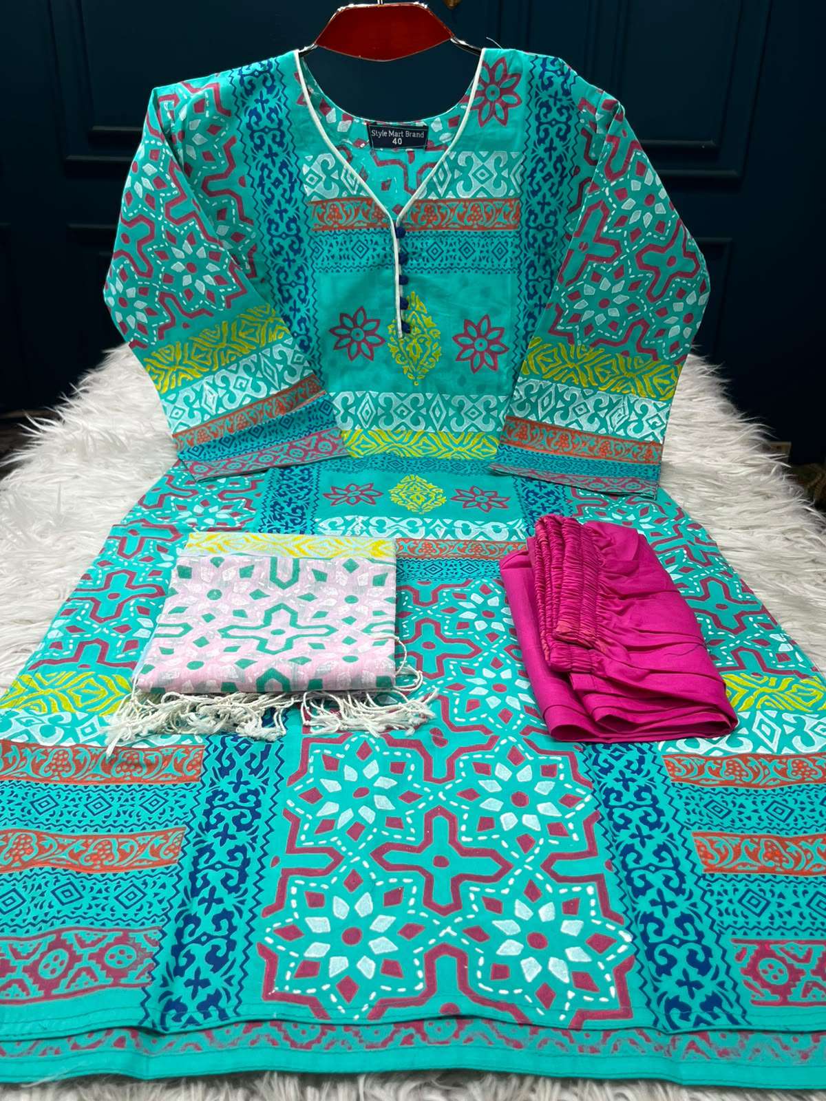 Block Patterned Ocean Bexy Boyel Stitched - 1200
