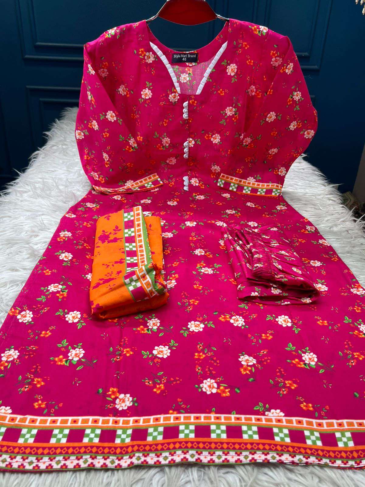 Charizma Printed Magenta Flowery Stitched Lawn - 1150
